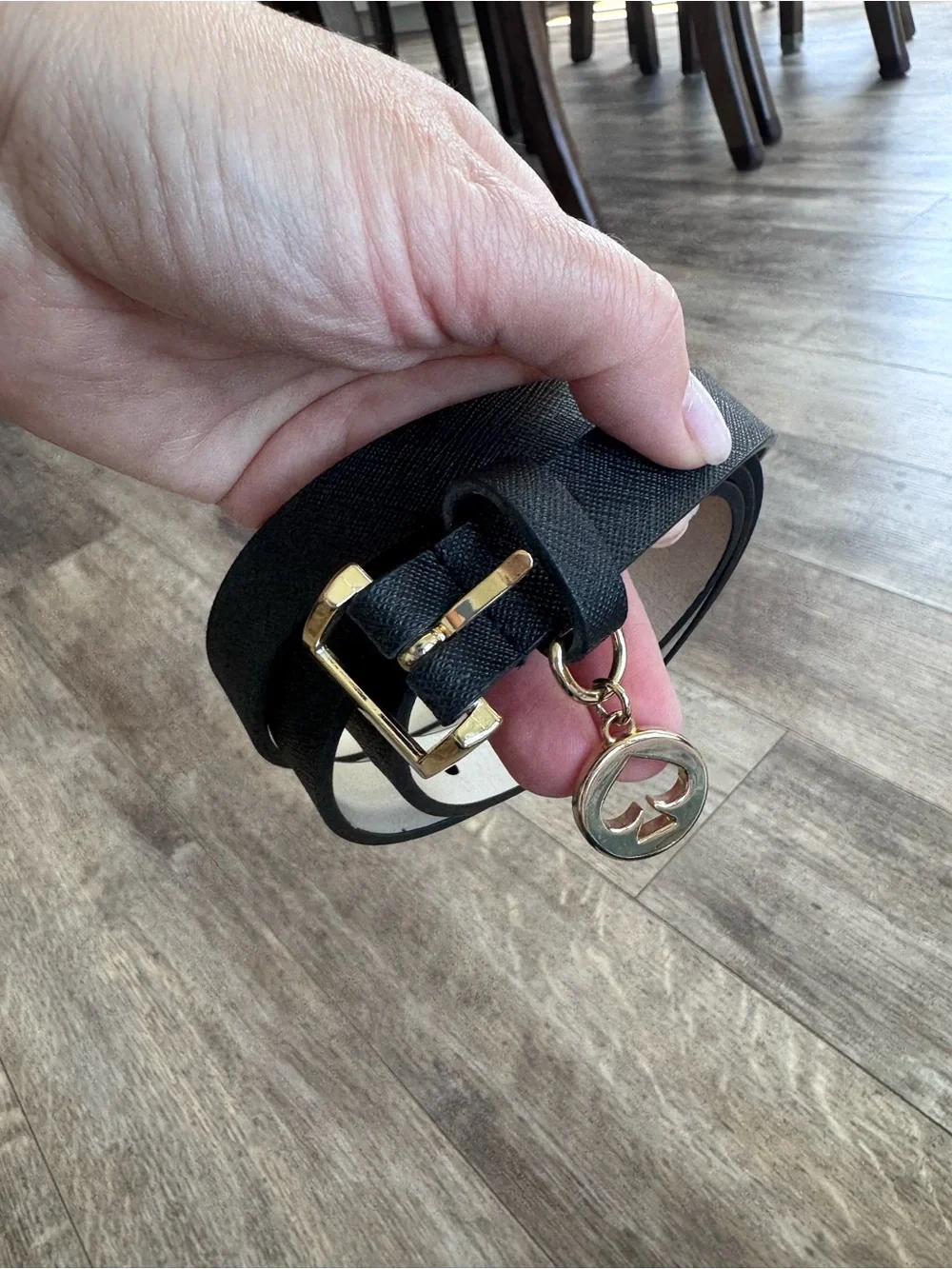 Kate Spade Slim Genuine Leather Spade Charm Belt with Gold Accent - Size: Medium